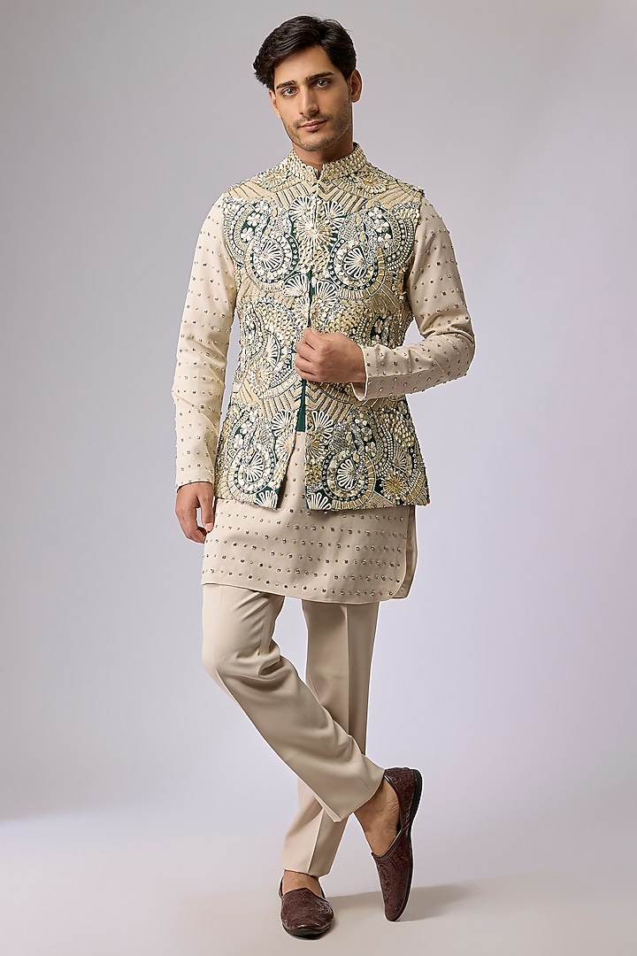 Emerald Green Silk Embellished Bundi Jacket
by Sva By Sonam & Paras Modi Men at Pernia's Pop Up Shop