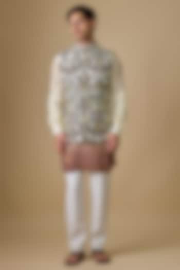 Multi-Colored Silk Bundi Jacket by Sva By Sonam & Paras Modi Men at Pernia's Pop Up Shop