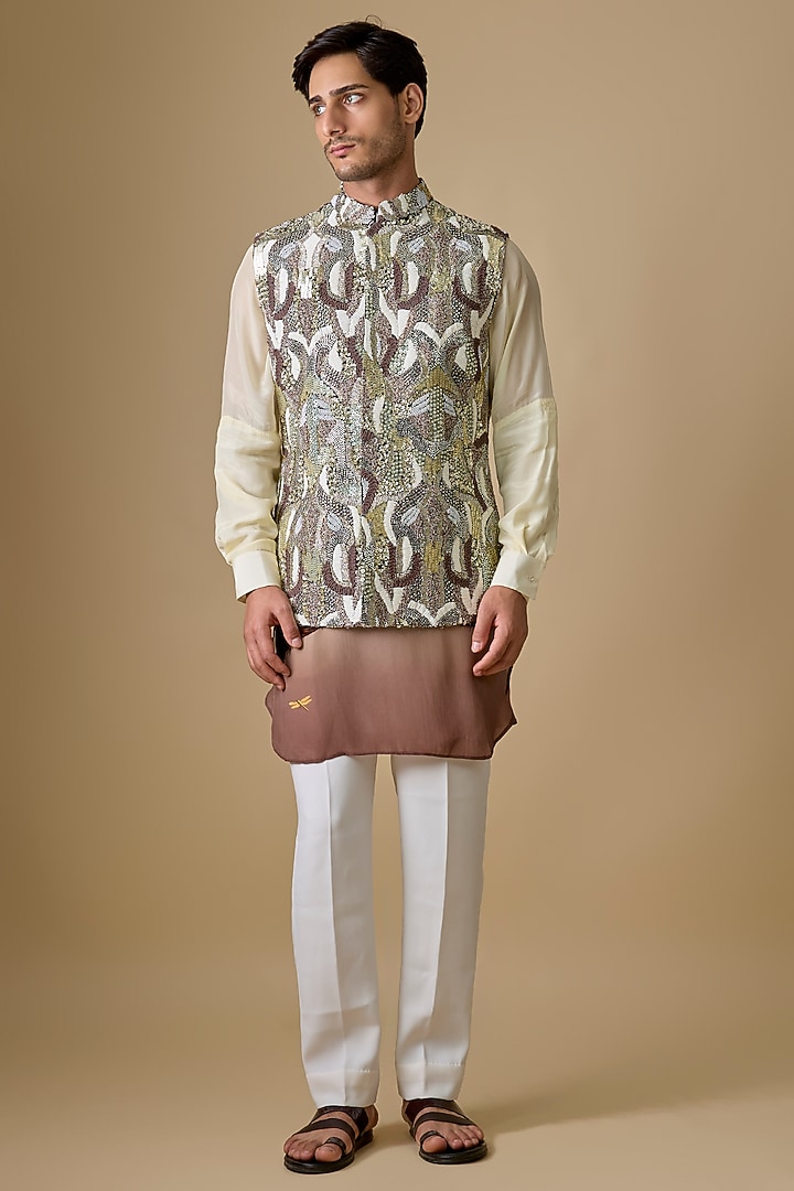 Multi-Colored Silk Bundi Jacket by Sva By Sonam & Paras Modi Men at Pernia's Pop Up Shop