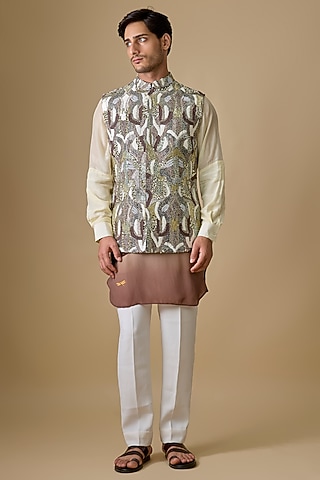 Multi-Colored Silk Bundi Jacket by Sva By Sonam & Paras Modi Men