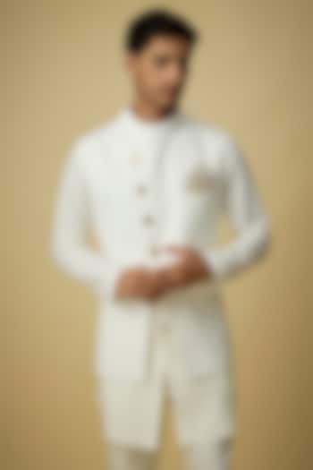 White Suiting Bundi Jacket by Sva By Sonam & Paras Modi Men at Pernia's Pop Up Shop