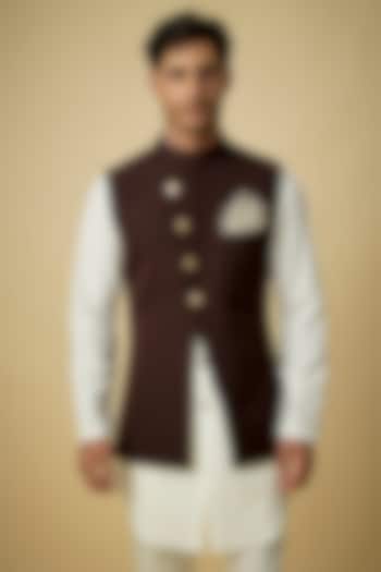 Brown Suiting Bundi Jacket by Sva By Sonam & Paras Modi Men at Pernia's Pop Up Shop