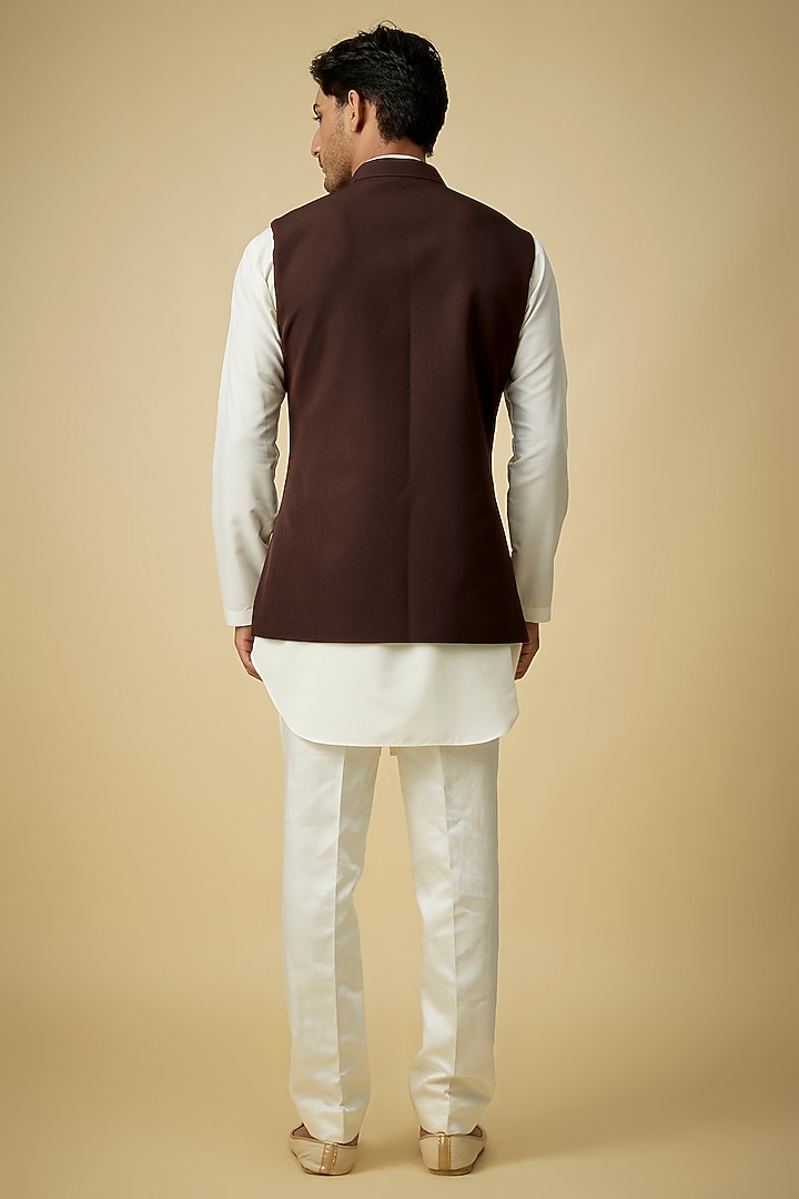 Brown Suiting Bundi Jacket by Sva By Sonam & Paras Modi Men at Pernia's Pop Up Shop