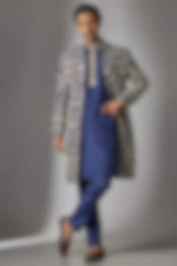 Royal Blue Silk Indo-Western Set by Sva By Sonam & Paras Modi Men at Pernia's Pop Up Shop