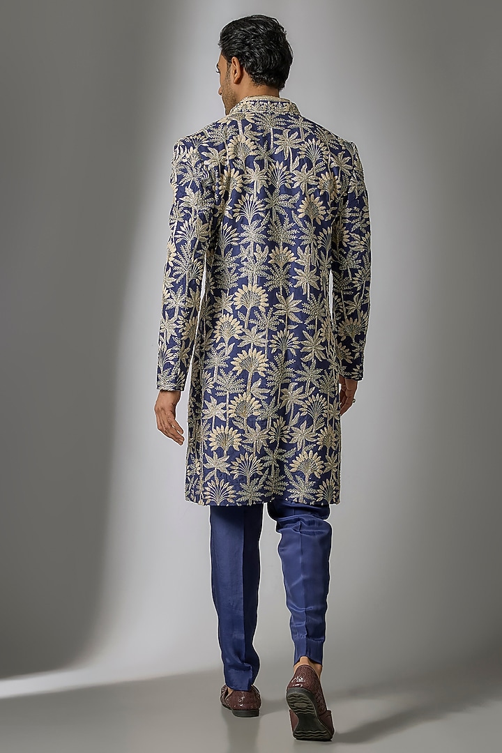 Royal Blue Silk Indo-Western Set by Sva By Sonam & Paras Modi Men at Pernia's Pop Up Shop
