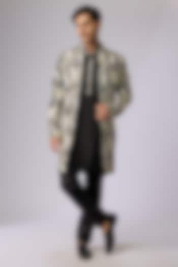 Black Silk Embellished Sherwani Set by Sva By Sonam & Paras Modi Men