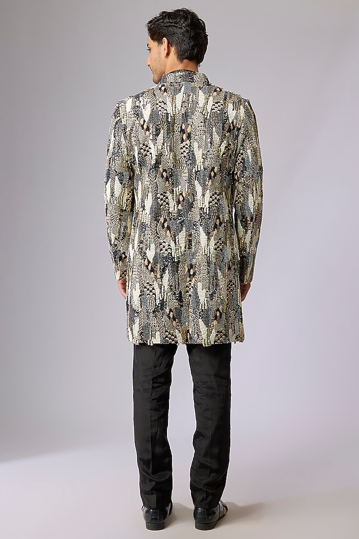 Black Silk Embellished Groom Sherwani Set by Sva By Sonam & Paras Modi Men at Pernia's Pop Up Shop