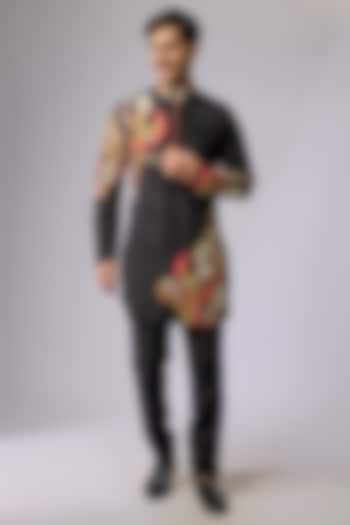 Black Crepe Kurta Set by Sva By Sonam & Paras Modi Men