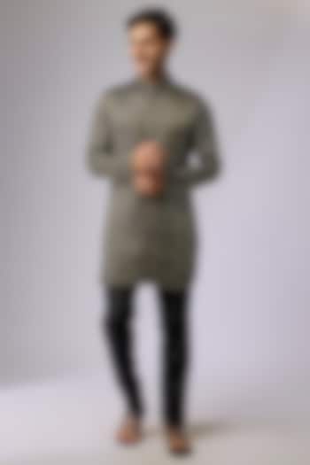 Black Silk Embellished Kurta Set by Sva By Sonam & Paras Modi Men