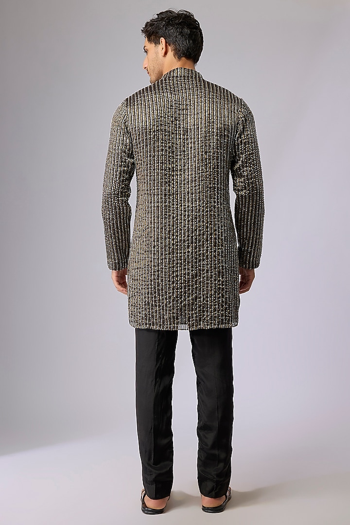 Black Silk Embellished Kurta Set by Sva By Sonam & Paras Modi Men at Pernia's Pop Up Shop
