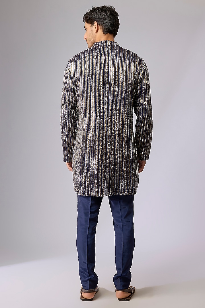 Blue Silk Embellished Kurta Set by Sva By Sonam & Paras Modi Men at Pernia's Pop Up Shop