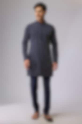Blue Volvo Fabric Embellished Kurta Set by Sva By Sonam & Paras Modi Men