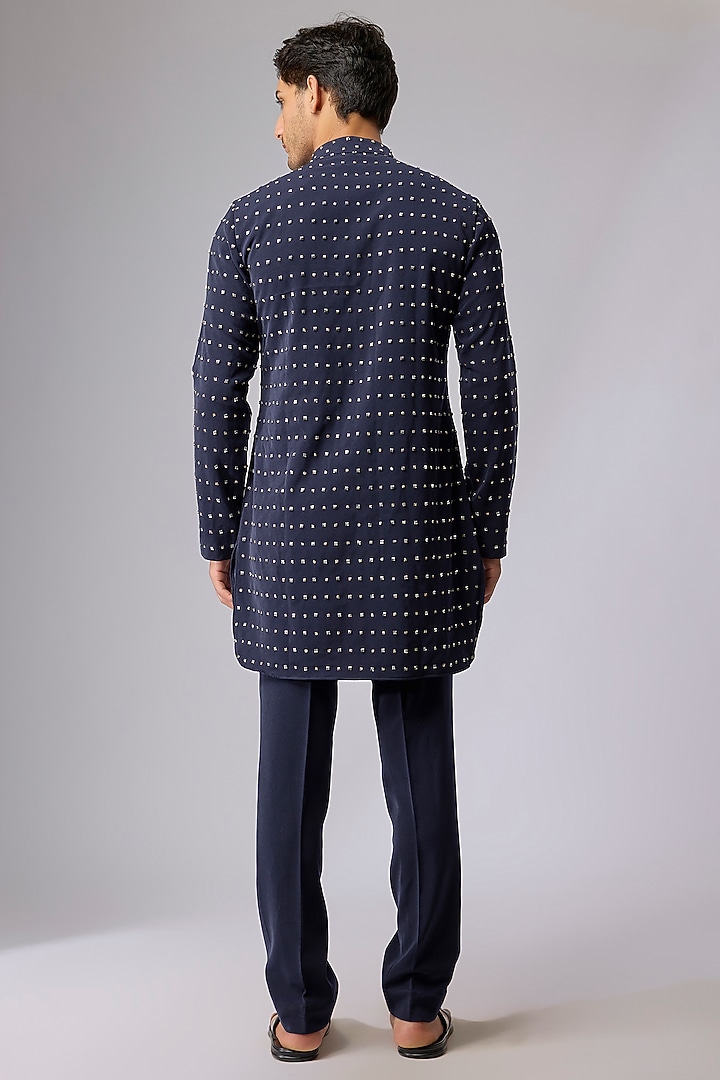 Blue Volvo Fabric Embellished Kurta Set by Sva By Sonam & Paras Modi Men at Pernia's Pop Up Shop