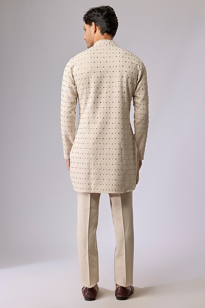 Beige Volvo Fabric Embellished Kurta Set by Sva By Sonam & Paras Modi Men at Pernia's Pop Up Shop