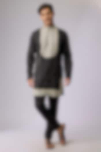 Black Crepe Embellished Kurta Set by Sva By Sonam & Paras Modi Men