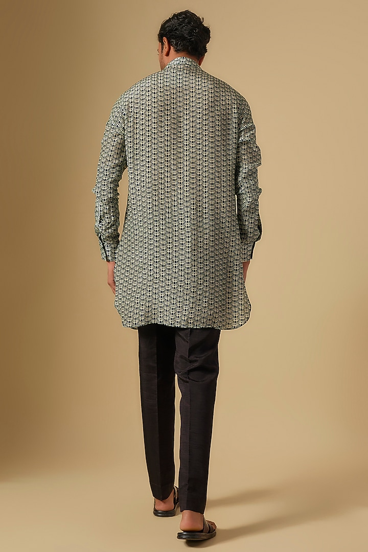 Blue Crepe Jaal Printed Kurta by Sva By Sonam & Paras Modi Men at Pernia's Pop Up Shop