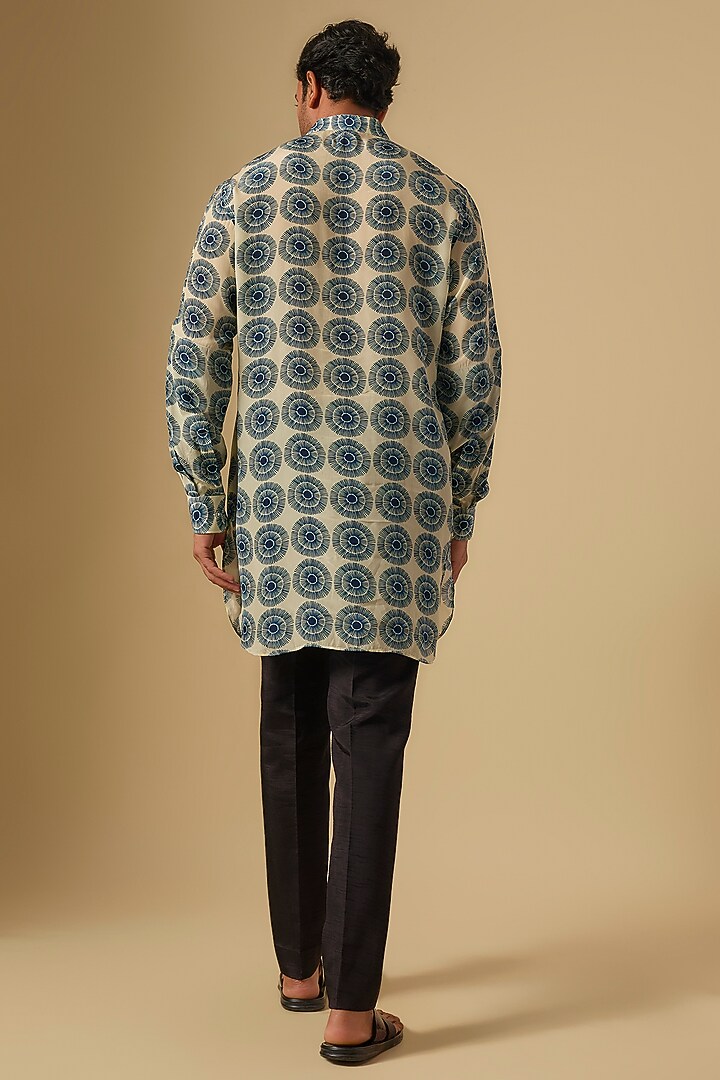 Ivory-Blue Crepe Printed Kurta by SVA BY SONAM & PARAS MODI Men at Pernia's Pop Up Shop