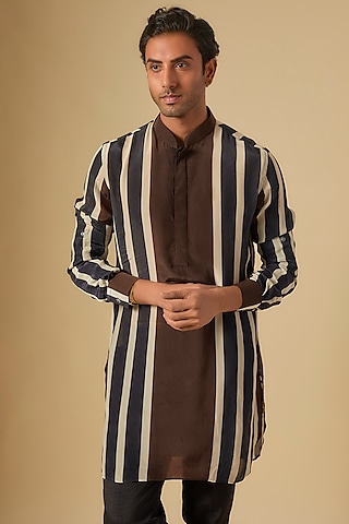 Brown Crepe Jaal Printed Kurta by Sva By Sonam & Paras Modi Men