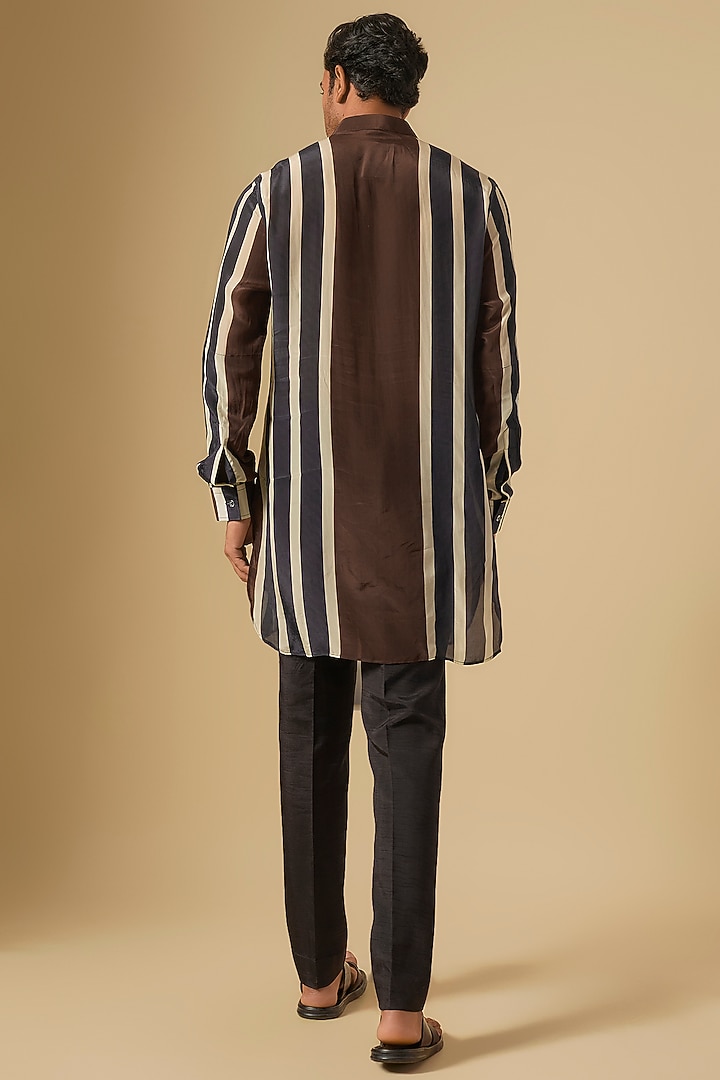 Brown Crepe Jaal Printed Kurta by Sva By Sonam & Paras Modi Men at Pernia's Pop Up Shop