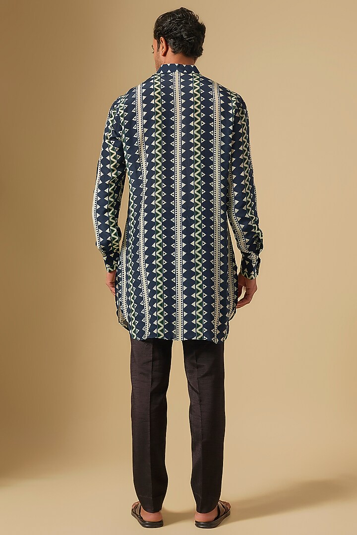 Blue Crepe Jaal Printed Kurta by Sva By Sonam & Paras Modi Men at Pernia's Pop Up Shop
