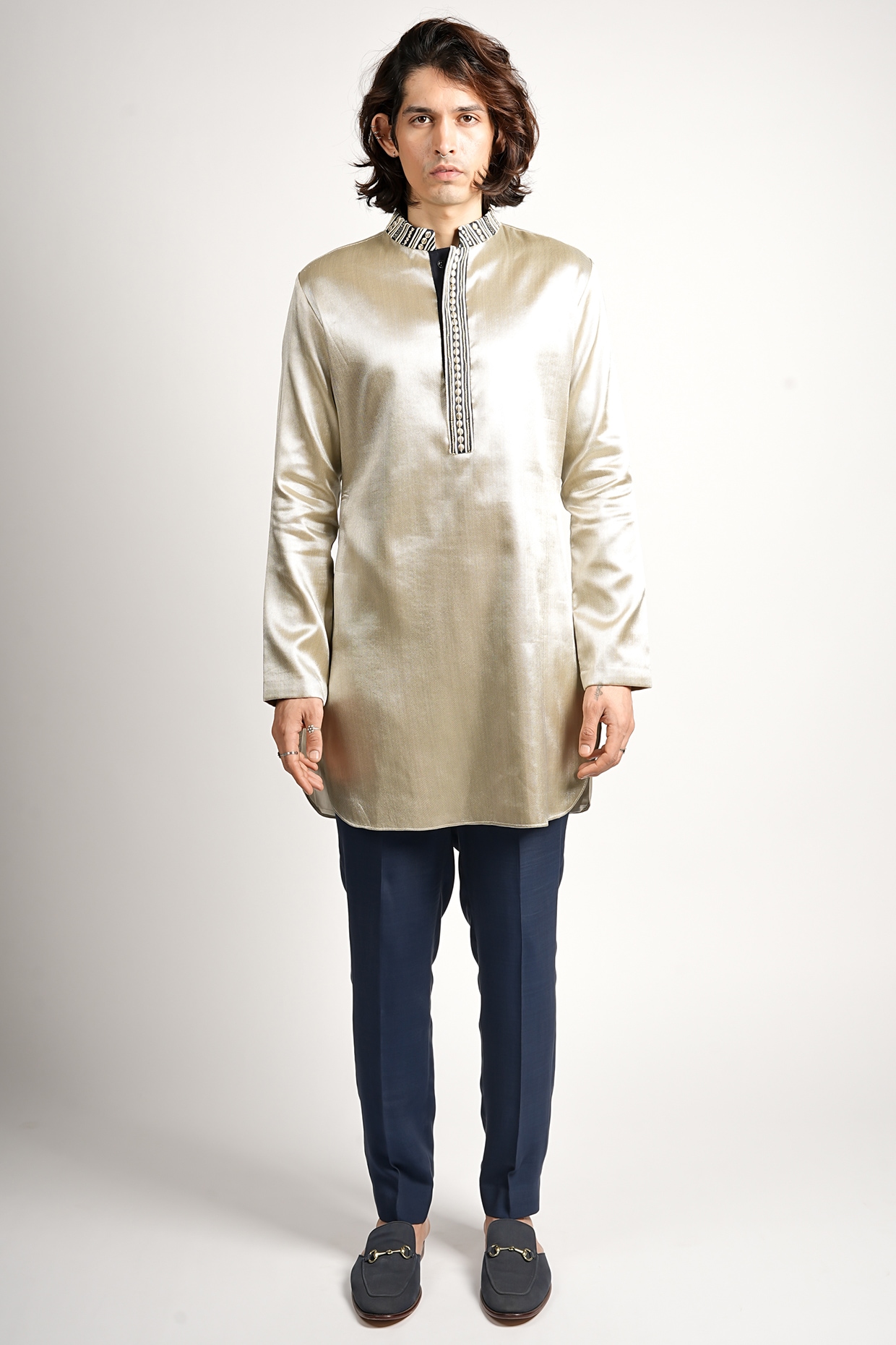 SVA BY SONAM & PARAS MODI Silver Metallic Fabric Embroidered Straight Kurta