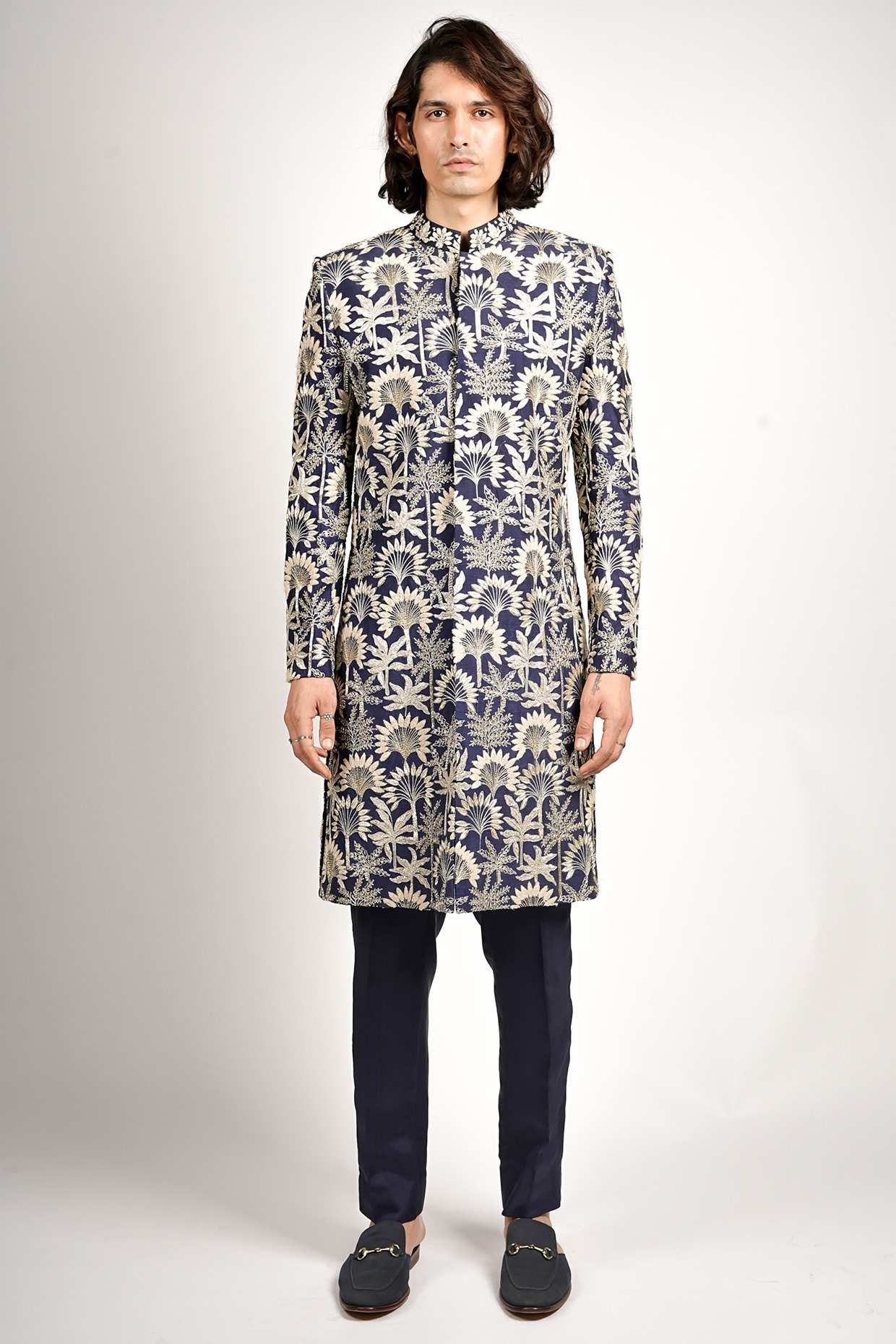 SVA BY SONAM & PARAS MODI Midnight Blue Silk Thread Embroidered Sherwani Set