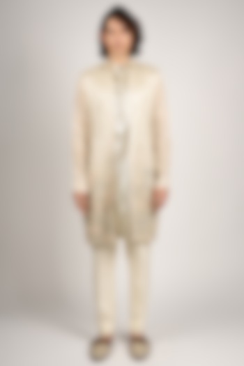 Shimmery Gold Organza & Tissue Embroidered Jacket Set by SVA BY SONAM & PARAS MODI Men at Pernia's Pop Up Shop