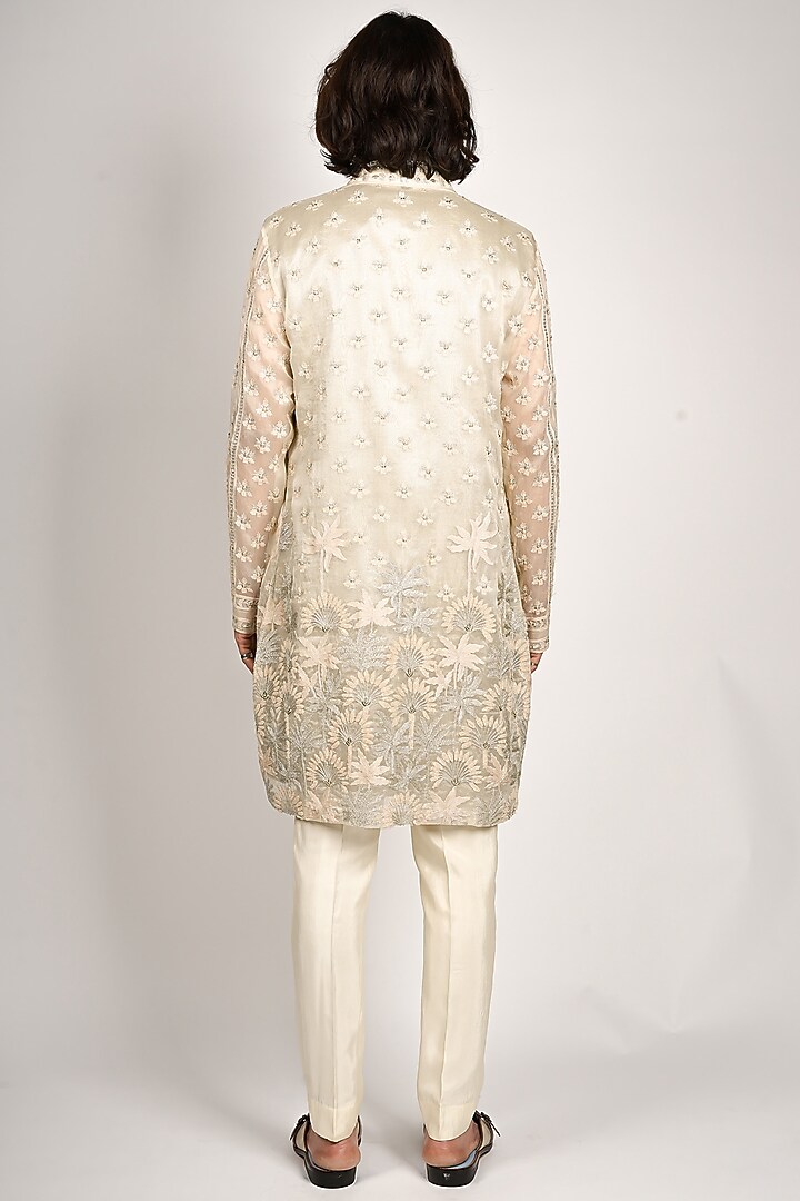 Shimmery Gold Organza & Tissue Embroidered Jacket Set by SVA BY SONAM & PARAS MODI Men at Pernia's Pop Up Shop