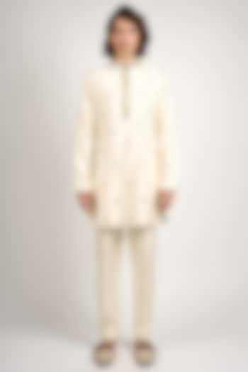 Ivory Crepe Embroidered Kurta Set by SVA BY SONAM & PARAS MODI Men at Pernia's Pop Up Shop