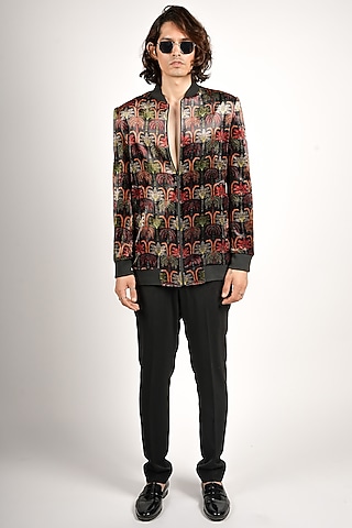 Multi-Colored Velvet Bomber Jacket by SVA BY SONAM & PARAS MODI Men