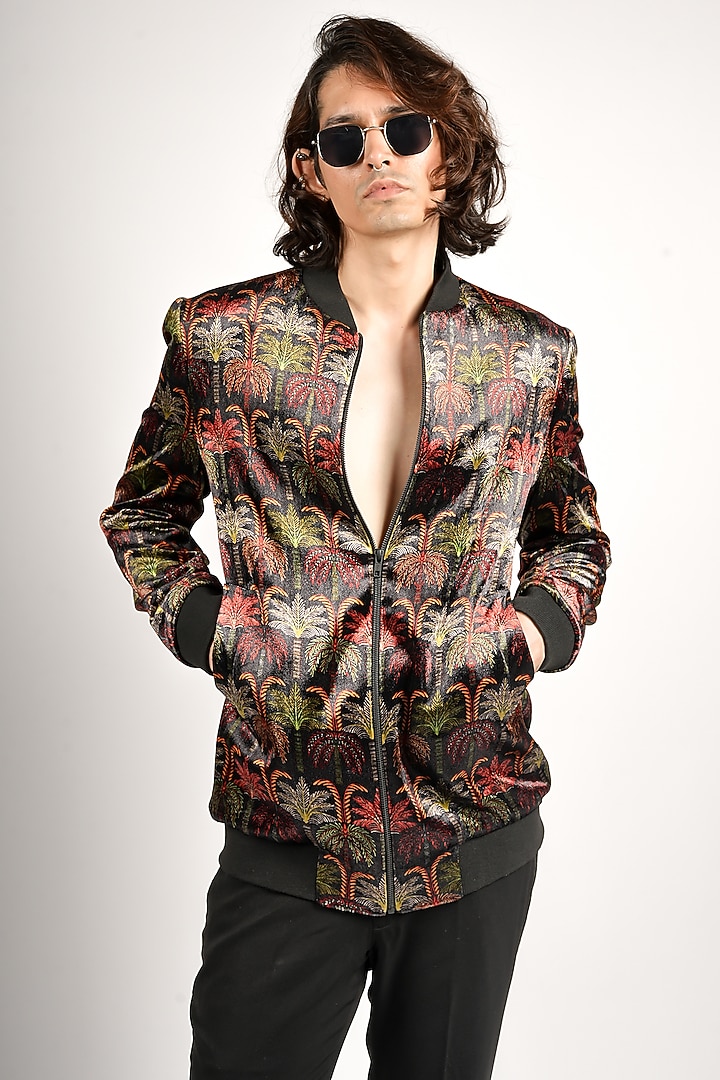 Multi-Colored Velvet Bomber Jacket by SVA BY SONAM & PARAS MODI Men at Pernia's Pop Up Shop