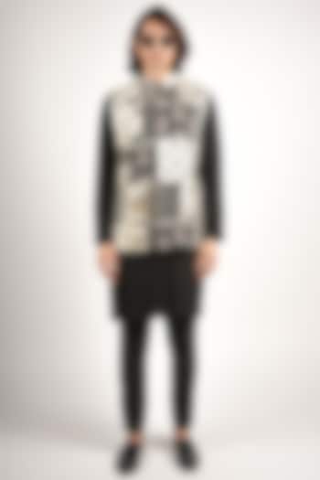 Black Crepe Patchwork Bundi Jacket by SVA BY SONAM & PARAS MODI Men at Pernia's Pop Up Shop