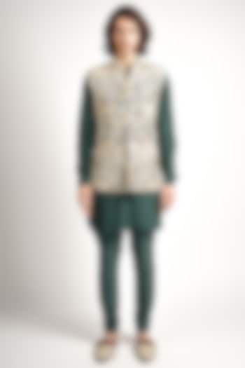 Emerald Green Crepe Embroidered Bundi Jacket Set by SVA BY SONAM & PARAS MODI Men at Pernia's Pop Up Shop