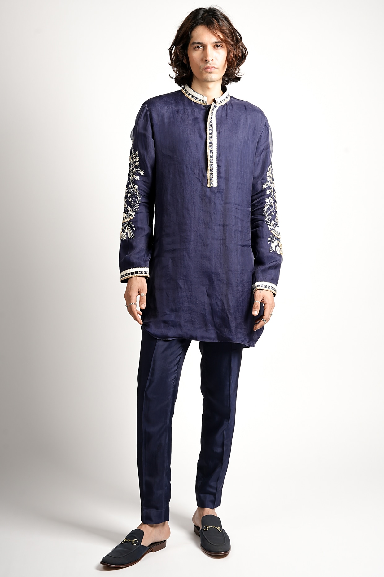 SVA BY SONAM & PARAS MODI Blue Organza Embroidered Kurta Set