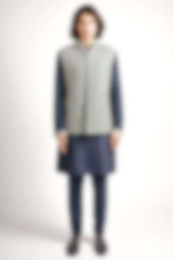 Blue Crepe Embroidered Bundi Jacket Set by SVA BY SONAM & PARAS MODI Men at Pernia's Pop Up Shop