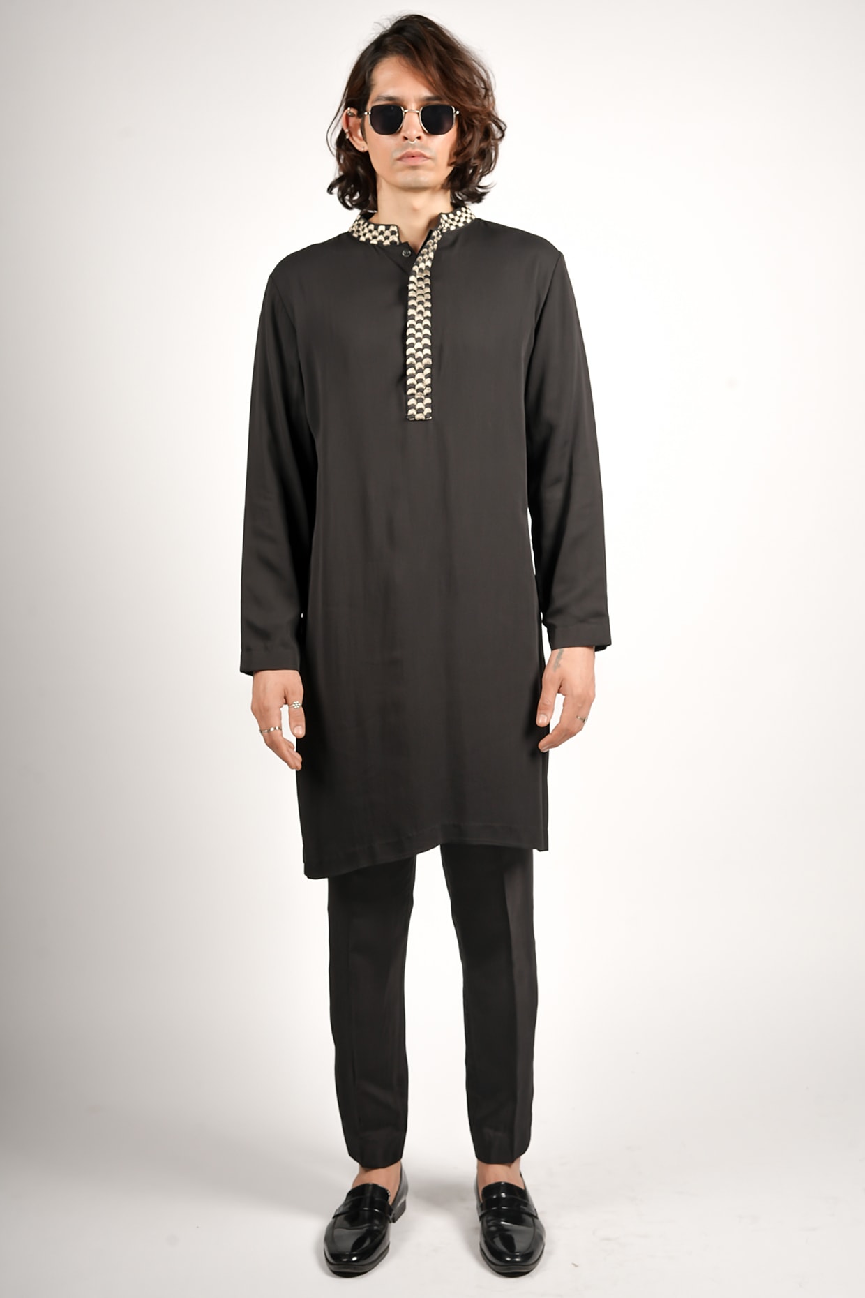 SVA BY SONAM & PARAS MODI Black Crepe Embellished Kurta Set