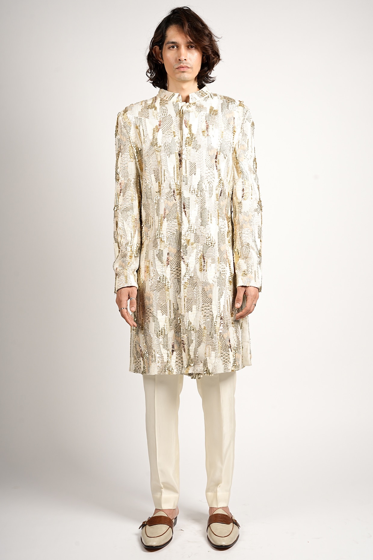 SVA BY SONAM & PARAS MODI Ivory Silk Embellished Sherwani Set