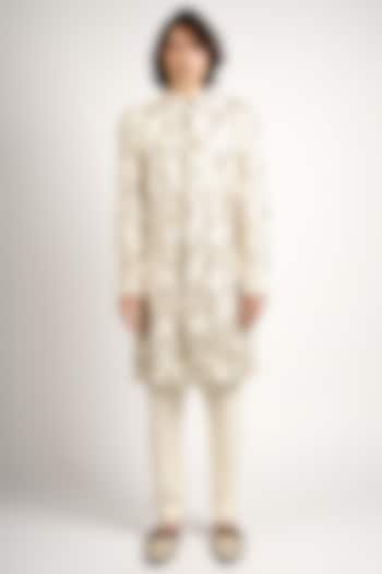 Ivory Silk Embellished Groom Sherwani Set by SVA BY SONAM & PARAS MODI Men at Pernia's Pop Up Shop