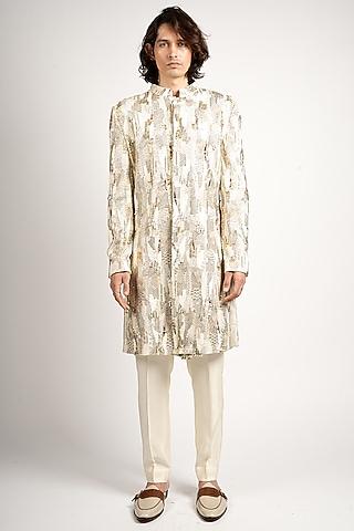 Ivory Silk Embellished Sherwani Set by SVA BY SONAM & PARAS MODI Men
