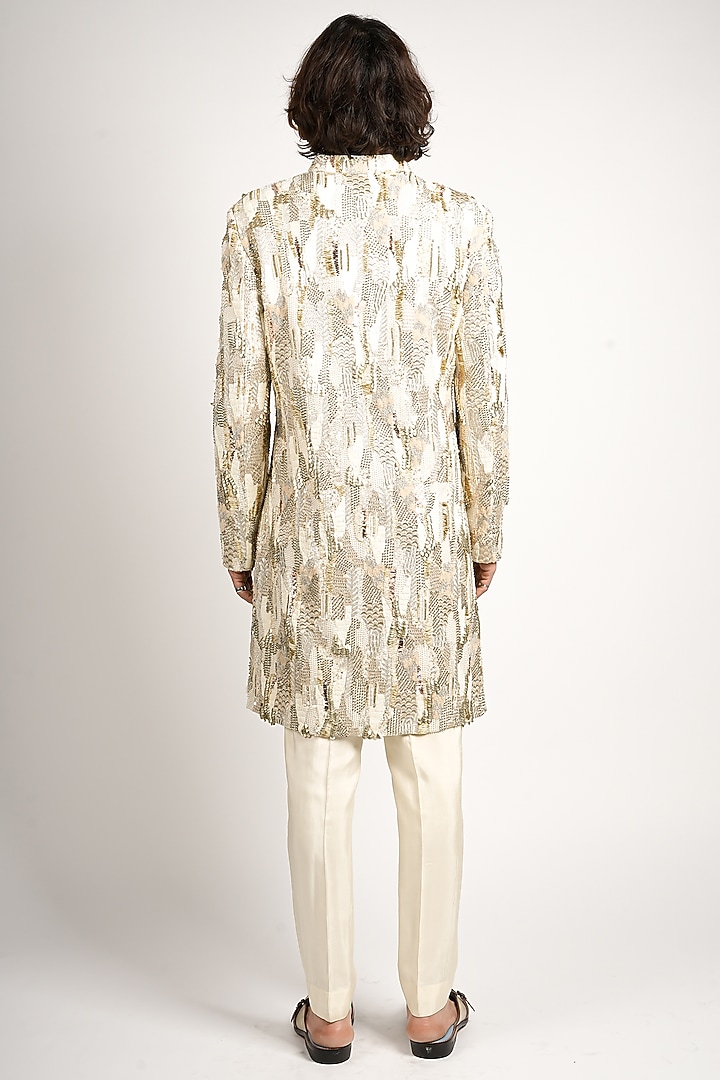 Ivory Silk Embellished Groom Sherwani Set by SVA BY SONAM & PARAS MODI Men at Pernia's Pop Up Shop