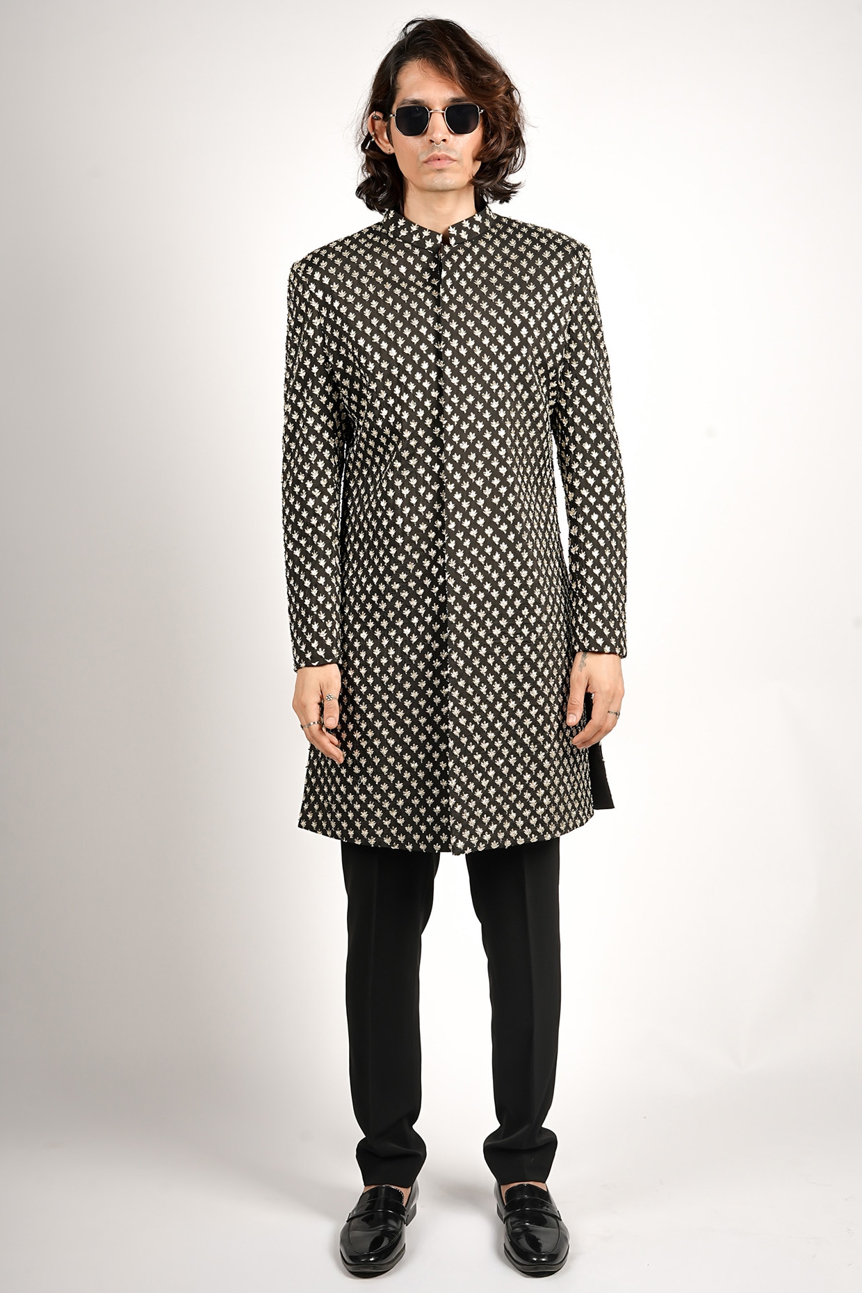 SVA BY SONAM & PARAS MODI Black Silk Embellished Sherwani Set