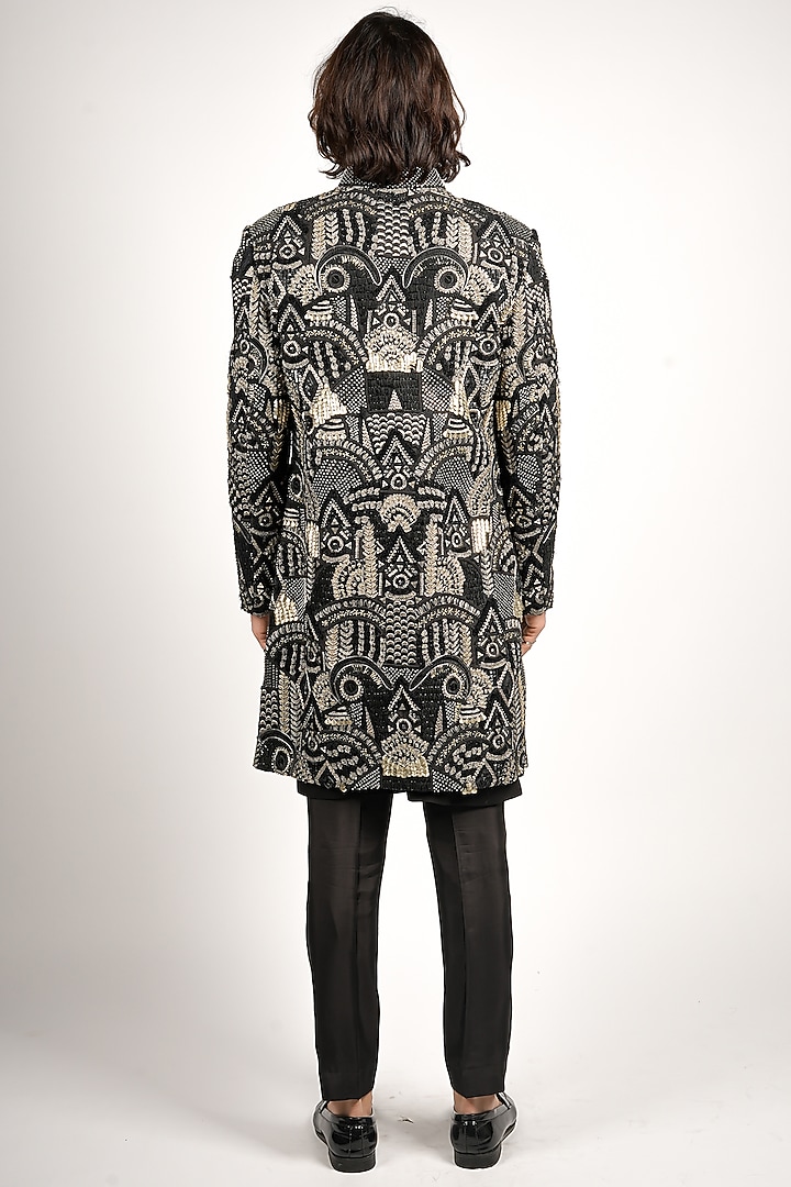 Black Silk Embroidered Groom Sherwani Set by SVA BY SONAM & PARAS MODI Men at Pernia's Pop Up Shop