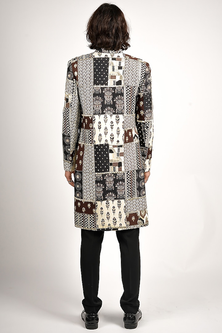 Black Silk Patchwork Groom Sherwani Set by SVA BY SONAM & PARAS MODI Men at Pernia's Pop Up Shop