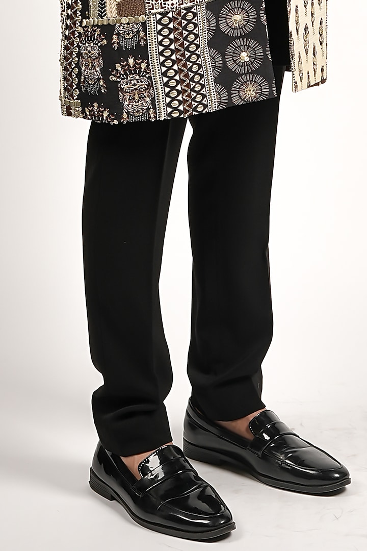 Black Silk Patchwork Groom Sherwani Set by SVA BY SONAM & PARAS MODI Men at Pernia's Pop Up Shop