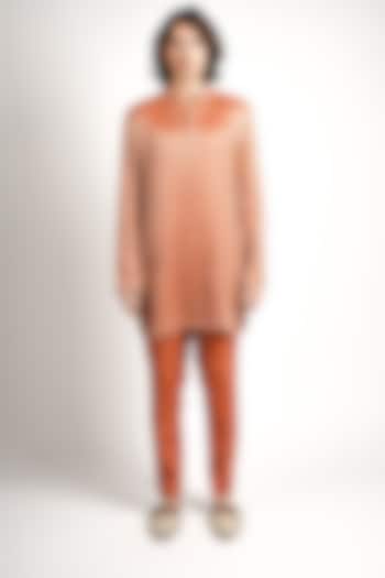 Rust Orange Silk Embellished Short Straight Kurta Set by SVA BY SONAM & PARAS MODI Men at Pernia's Pop Up Shop