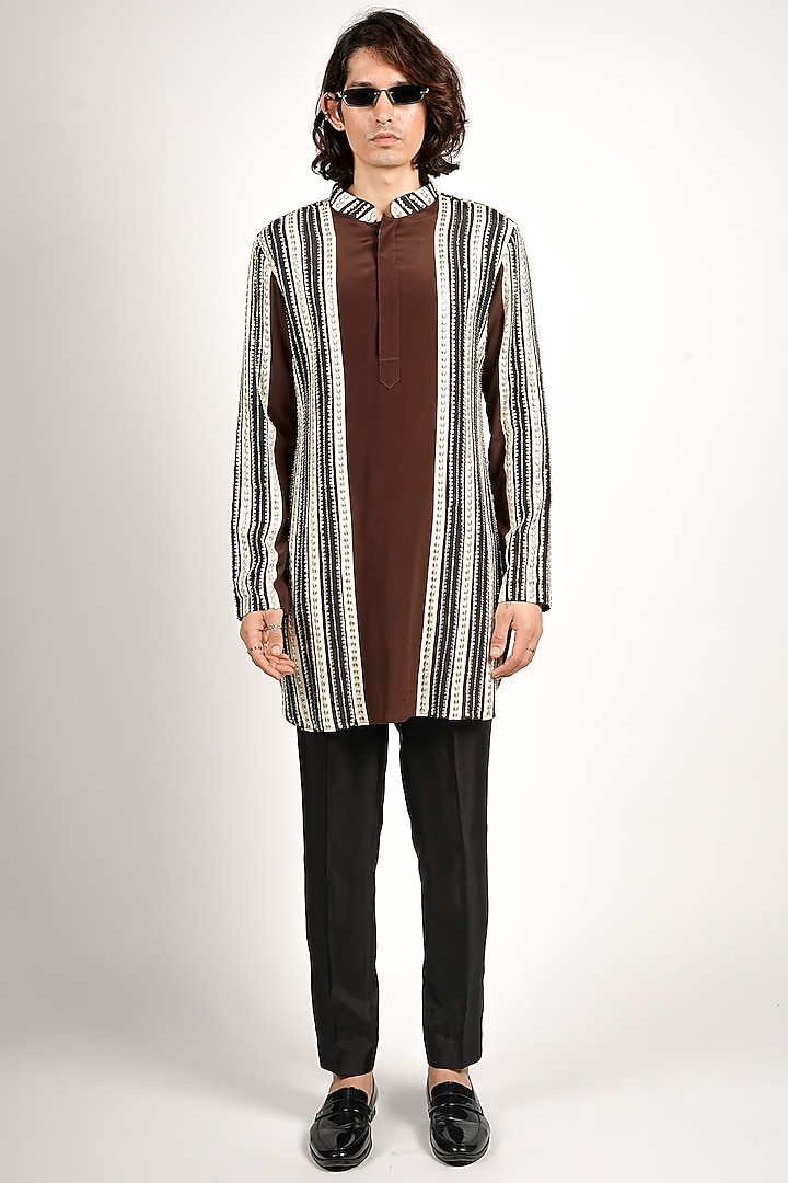 Multi-Colored Crepe Striped Kurta Set by Sva By Sonam & Paras Modi Men at Pernia's Pop Up Shop