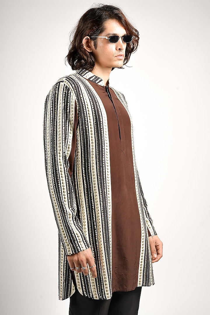 Multi-Colored Crepe Striped Kurta Set by Sva By Sonam & Paras Modi Men at Pernia's Pop Up Shop