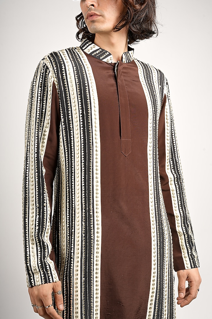 Multi-Colored Crepe Striped Kurta Set by Sva By Sonam & Paras Modi Men at Pernia's Pop Up Shop