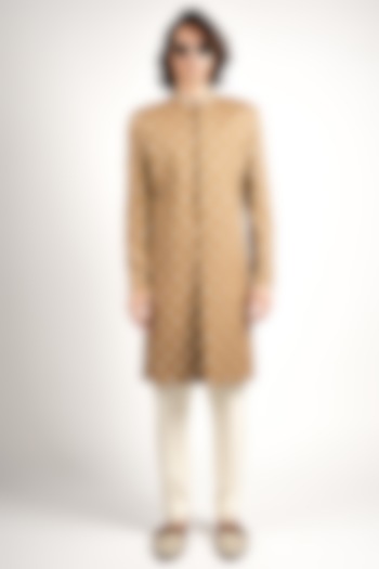 Beige Silk Embroidered Groom Sherwani Set by Sva By Sonam & Paras Modi Men at Pernia's Pop Up Shop