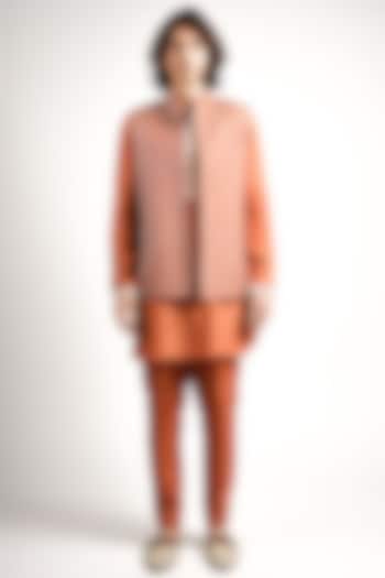 Rust Orange Crepe Embroidered Bundi Jacket Set by Sva By Sonam & Paras Modi Men at Pernia's Pop Up Shop